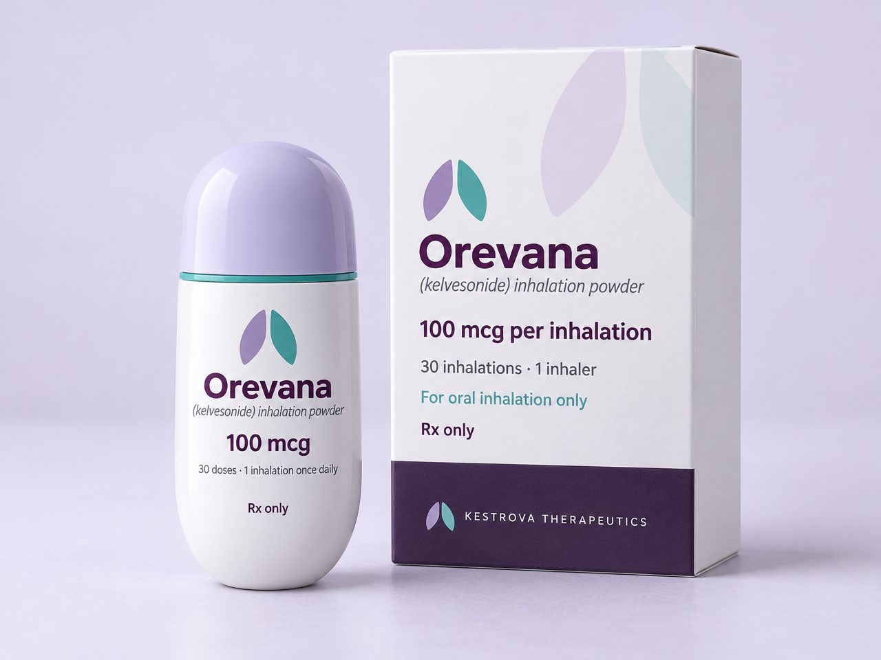 Orevana inhaler with a lilac cap next to its carton